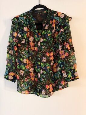 Ted Baker Blouse Size 2 Floral Sheer Ruffle Boho western